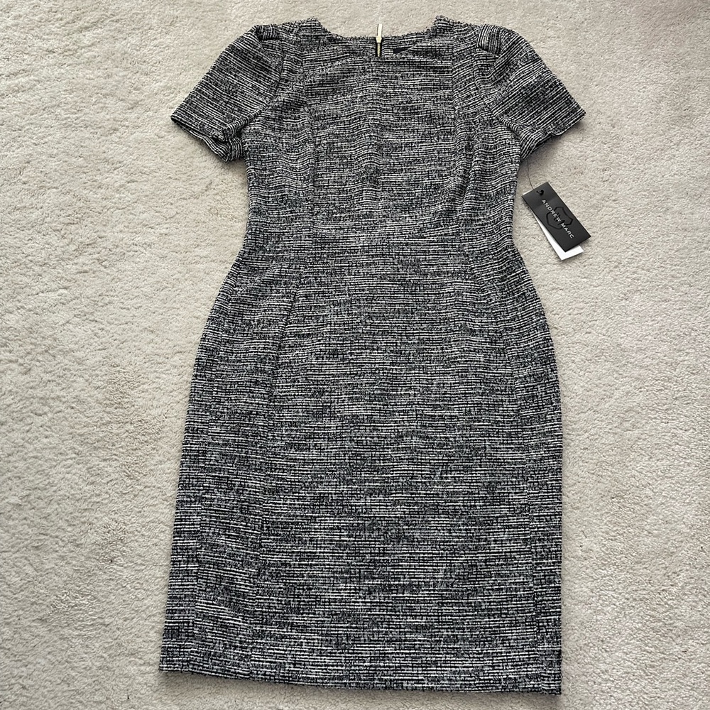NWT Andrew Marc Black and White Textured Midi Sheath Dress Size 12